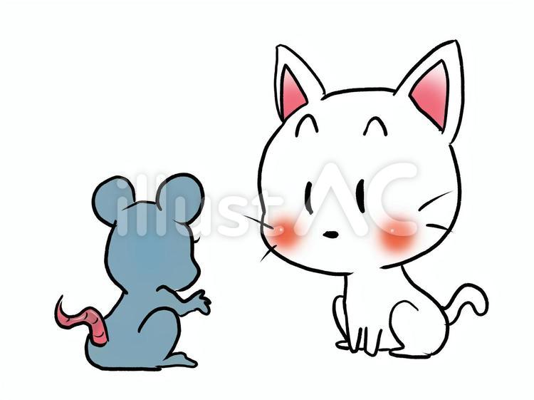 悩みを聞いたげるネコ 動物,ネコ,ネズミのイラスト素材