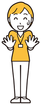  訪問看護師女性(黄)-022-全身 ごまかす,訪問看護師,看護師,女性,医療,病院,介護,ナース,在宅看護,クリニックのイラスト素材