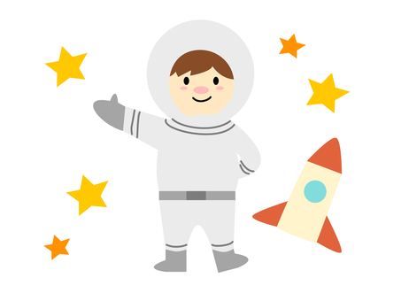 宇宙飛行士とロケット 宇宙飛行士,宇宙服,ロケット,デフォルメ,アイコン,無重力,手書き,手描き,かわいい,ゆるいのイラスト素材