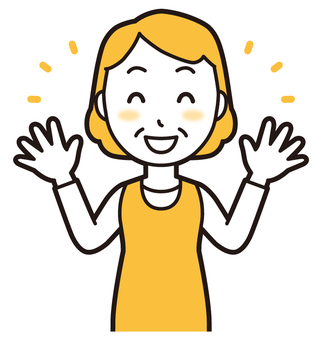  エプロンおばちゃん(黄)-202-バスト 笑顔,おばちゃん,エプロン,お母さん,ママ,中年,おばさん,主婦,人物,かわいいのイラスト素材