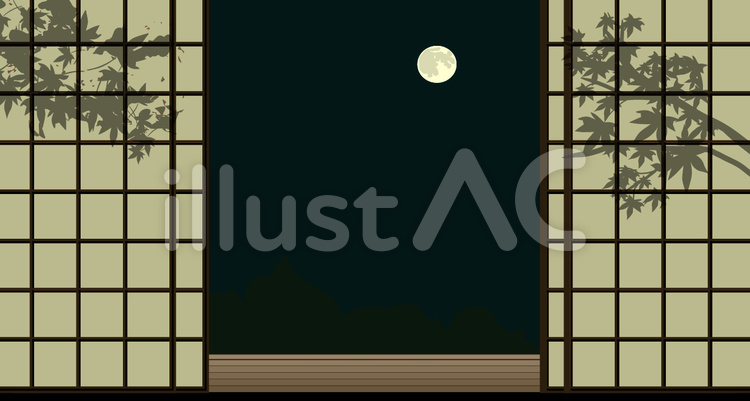 月　月見　満月　和室　夜 月,月見,満月のイラスト素材