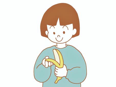 バナナの皮を剥く子供 バナナ,果物,おやつ,皮,剥く,上手,好物,フルーツ,子供,女の子のイラスト素材