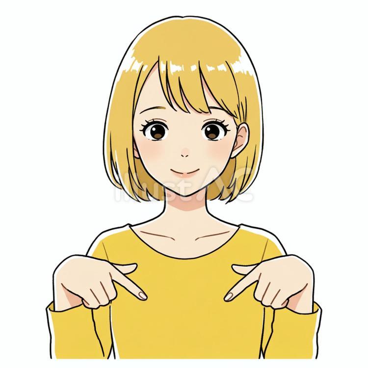指さす姿 女性,金髪,黄色のイラスト素材