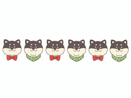 黒柴のイラストライン 黒柴,柴犬,犬,蝶ネクタイ,リボン,唐草模様,唐草,スタイ,和風,和柄のイラスト素材