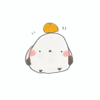 みかんを頭にのせたシマエナガ シマエナガ,鳥,小鳥,動物,ゆるキャラ,癒し,ふんわり,もふもふ,みかん,フルーツのイラスト素材