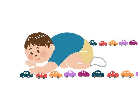 ミニカーを並べる子 子ども,男の子,育児,手描き,やさしい,かわいい,ミニカー,並べる,遊ぶのイラスト素材