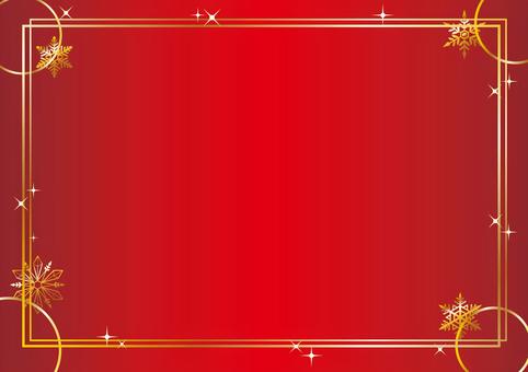 赤と雪の結晶の金色フレーム_25