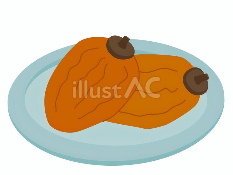 皿に乗った干し柿２つ 干し柿,柿,ドライフルーツのイラスト素材