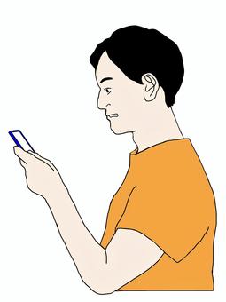 スマホを見て驚く男性 人物,男性,横顔,スマホ,驚くのイラスト素材