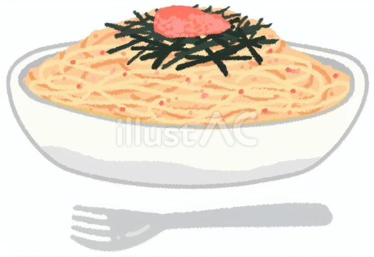 明太子が乗ったスパゲティとフォーク 明太子,パスタ,スパゲティのイラスト素材