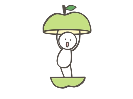 棒人間　青リンゴヤッホー 棒人間,人,りんご,果物,フルーツ,中,入る,挨拶,ひょっこり,青リンゴのイラスト素材