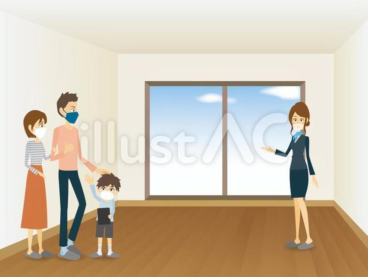 お部屋探し：マウスシールド着用で物件内覧 お部屋探し,内覧,物件のイラスト素材