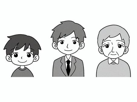 男性　セット　年代別 男性,男,男の子,子ども,お兄さん,社会人,スーツ,おじいさん,高齢者,老人のイラスト素材