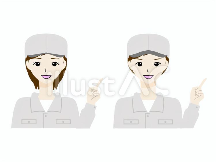 作業服を着た男女　指差しポーズセット 作業着,作業服,工場のイラスト素材