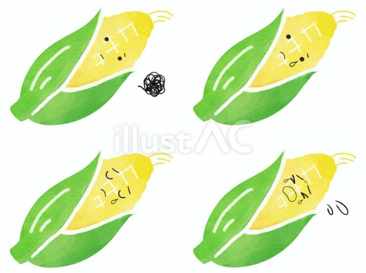 野菜のキャラの表情セット哀　トウモロコシ トウモロコシ,野菜,キャラクターのイラスト素材