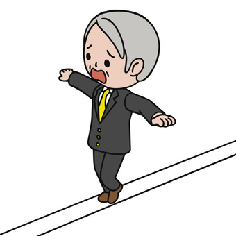 綱渡りする人 綱渡り,鉄骨,ギリギリ,バランス,冷や汗,ふらふら,男性,スーツ,ビジネス,会社員のイラスト素材