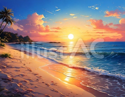 夕日と海