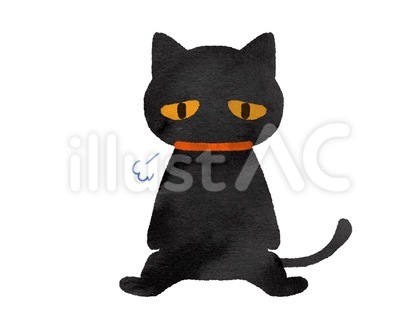 水彩風ためいきをつく黒猫