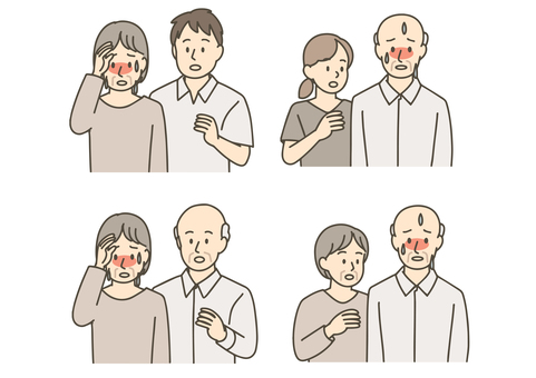 体調不良の高齢者への声掛けセット 体調不良,声掛け,高齢者,心配,大丈夫,熱中症,暑い,症状,夏,火照りのイラスト素材