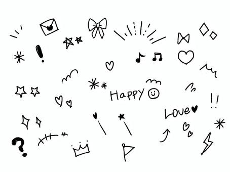 ハート、キラキラ、手書きイラスト フリーハンド,星,ほし,注目線,集中線,おんぷ,音符,リボン,はーと,メールのイラスト素材