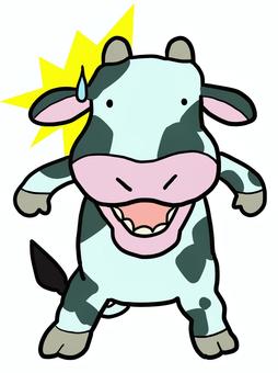 衝撃のホルスタイン 牛,乳牛,ホルスタイン,驚く,ショック,気づき,擬人化,全身,汗,目が点のイラスト素材