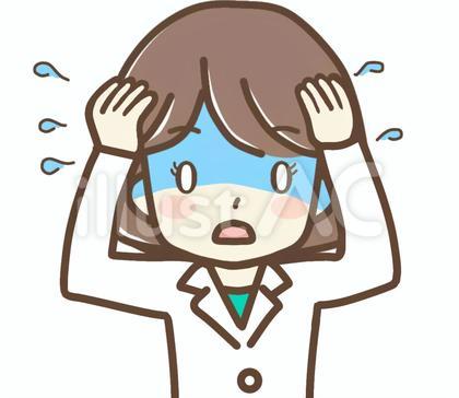 失敗不安で真っ青 困る白衣の女性 上半身