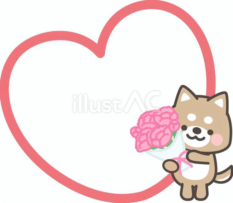 カーネーションを持つイヌとハート_1 柴犬,いぬ,母の日のイラスト素材
