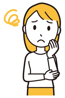  ロングヘア女性(黄)-283-バスト 困った,女性,女の子,人物,かわいい,悩む,考える,心配,不安,トラブルのイラスト素材