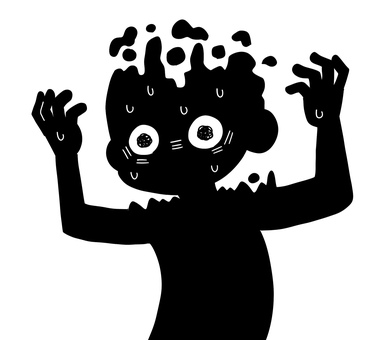 混乱して頭の中がごちゃごちゃで汗をかく人 混乱,メンタル,メンタルヘルス,パニック,思考,考える,精神疾患,ぞわぞわ,ザワザワ,シルエットのイラスト素材