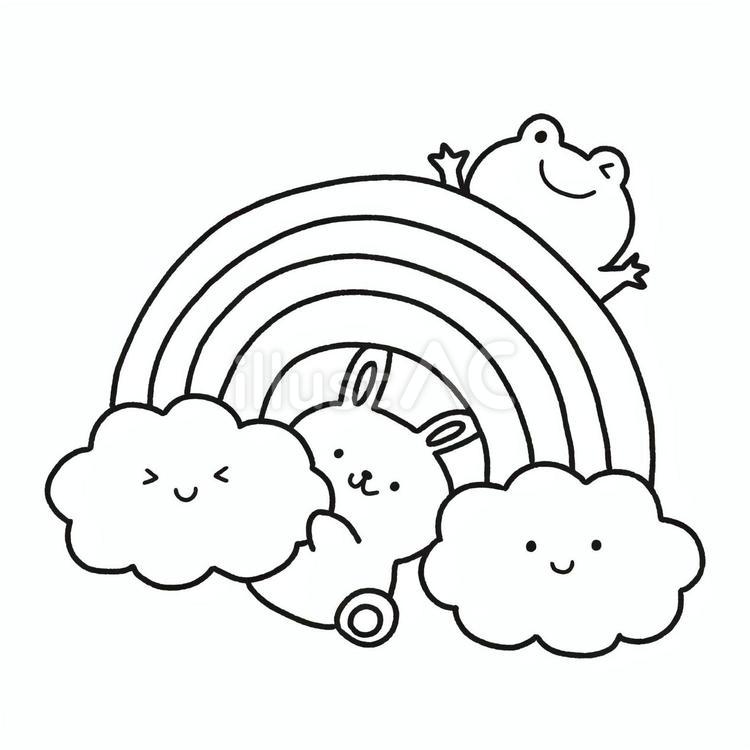 虹とうさぎカエル 虹,うさぎ,カエルのイラスト素材