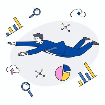 データ分析の海に飛び込むビジネス男性 データ分析の海に飛び込むビジネス男性 人物,男性,ビジネス,スーツ,データ,グラフ,分析,クラウド,ネットワーク,検索のイラスト素材