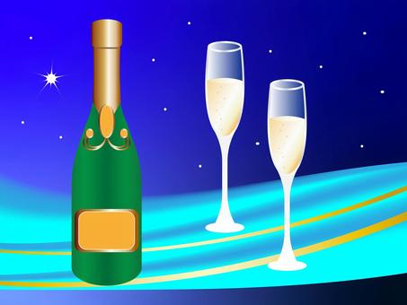 夜空＿シャンパン シャンパンボトル,シャンパン,お酒,瓶,洋酒,アルコール,スパークリングワイン,飲み物,シャンパングラス,夜空のイラスト素材