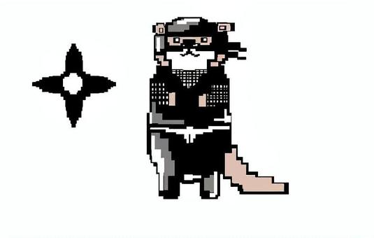 ドット絵　忍者カワウソ 忍者,手裏剣,カワウソ,動物,ドット絵のイラスト素材