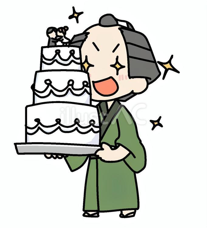 ケーキと目を輝かせる町民 町民,ウェディングケーキ,きらきらのイラスト素材