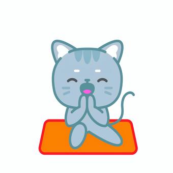 イラスト032 イラスト032 猫,かわいい,キャラクター,お祈り,感謝,動物,グレー,リラックス,瞑想,幸せのイラスト素材