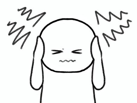 騒音に耳を塞ぐ棒人間線画 棒人間,人物,騒音,パニック障害,暴言,手描き,落書き,表情,黒,シンプルのイラスト素材