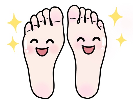ニコニコしている足 ニコニコ,笑顔,足,足裏,擬人化,にっこり,元気,健康,艶,キラキラのイラスト素材