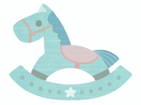 木馬のおもちゃ（ブルー） 木馬,木製,玩具,青色,ゆらゆら,揺れる,跨る,乗り物,ロッキングホース,レトロのイラスト素材