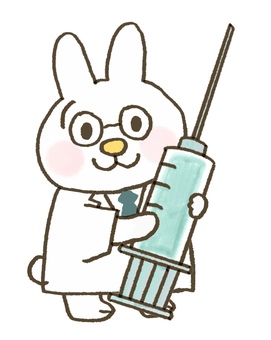注射器を持ったうさぎのお医者さん 注射器,予防注射,予防接種,ワクチン,お医者さん,医者,注射,うさぎ,医療,めがねのイラスト素材