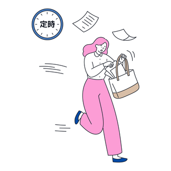 定時ダッシュするビジネスウーマン 人物,女性,ビジネス,仕事,会社員,帰宅,定時,退勤,働く,急ぐのイラスト素材