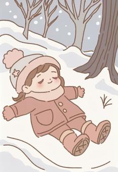 雪の上で寝転がる 雪の上で寝転がる 雪,積雪,枯木,自然,冬,ニット帽,帽子,ジャケット,コート,上着のイラスト素材