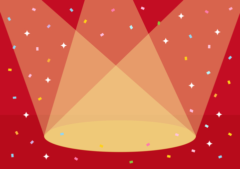 ステージとスポットライトと紙吹雪の背景2 ステージ,スポットライト,紙吹雪,舞台,光,キラキラ,赤,背景,イラスト,素材のイラスト素材