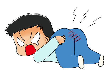 お尻が痛くて涙目 男性,お尻,痛い,涙,怒るのイラスト素材