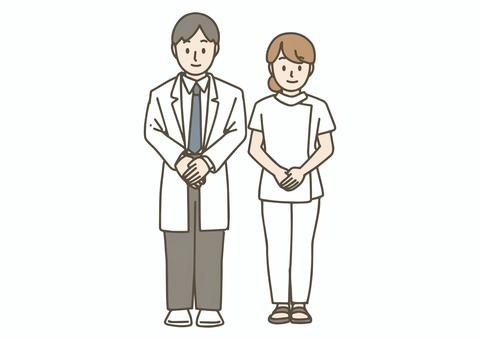医師と看護師の立ち姿 医師と看護師の立ち姿 医者,看護師,医療従事者,病院,医療,健康診断,スタッフ,人物,挨拶,立つのイラスト素材