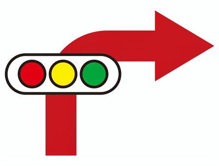 Turn right at the traffic light, turn right, indication logo, instructions, JPG and PNG