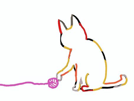 ネコの線画 生き物,動物,ネコ,毛糸,線画,カラフル,シンプル,オリジナル,イラスト,挿し絵のイラスト素材