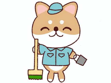 清掃員になった柴犬 犬,柴犬,豆柴,赤柴,動物,ペット,かわいい,手描き風,キャラクター,カット素材のイラスト素材