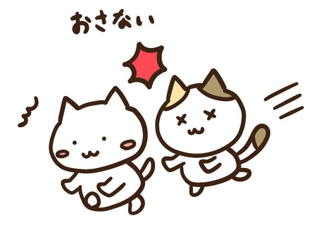 避難訓練で押さないを伝えるかわいい猫たち 避難訓練,おかしもち,おはしもち,押さない,防災,災害,備え,準備,学校,小学校のイラスト素材
