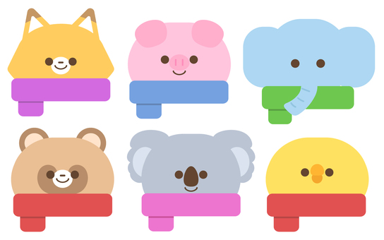 動物アイコン02（マフラー） 動物,かわいい,アイコン,イラスト,顔,きつね,豚,ゾウ,たぬき,コアラのイラスト素材