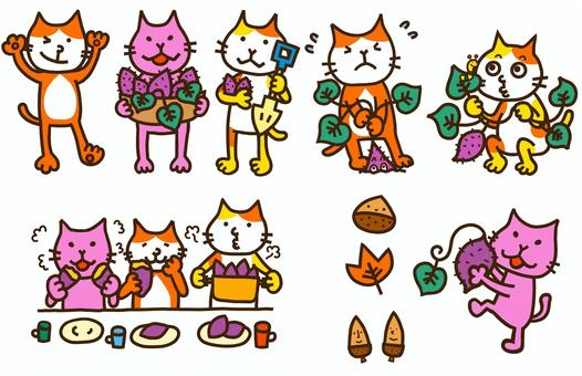 Illustration, Illustration, cat, potato digging, autumn,